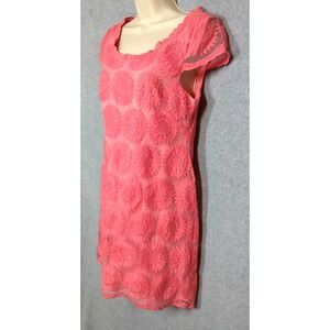 Vintage Betsy Johnson Dress 6 Embroidered on Mesh Pink Sunflowers Artistic Chic